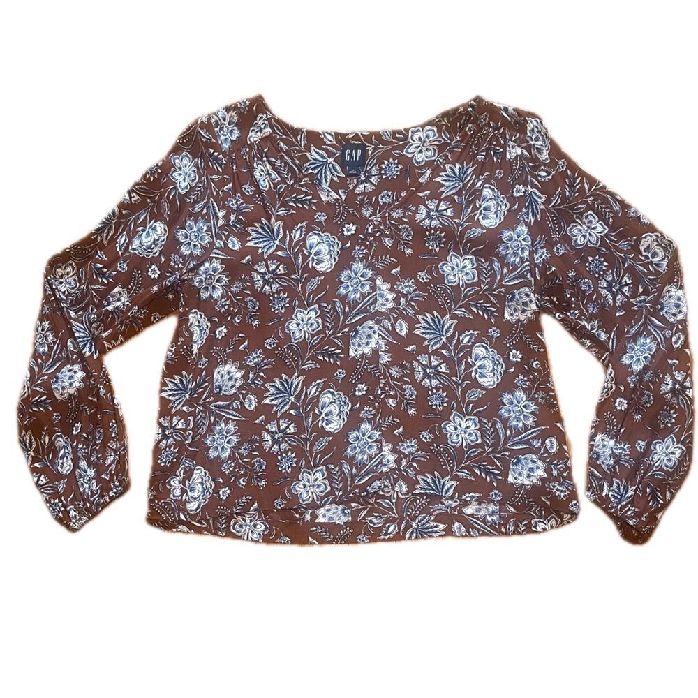 GAP Brown Floral Long Sleeve Blouse Top Medium